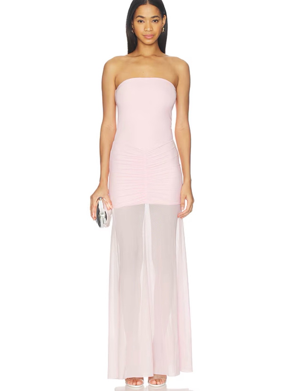 Strapless Pale Pink Maxi Dress with Sheer Skirt